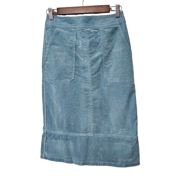 Boden Corduroy Skirt Womens 4 Turquoise Blue A Line Midi Length Modest Buttons - Picture 3 of 11